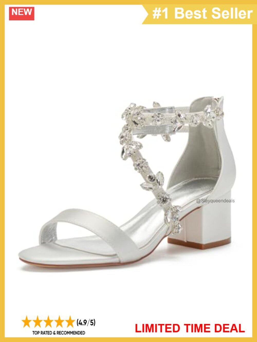 Women's Peep Toe Low Block Heel Sandals Satin Ankle Strap Crystal Wedding Formal